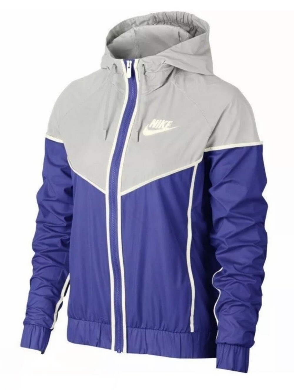 Nike Two-Tone Full-zip Hooded Windbreaker Jacket - Purple & White - M